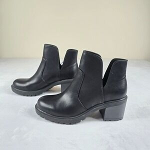 NEW Frye and Co Amerie Black Leather Cutout Block Heel Ankle Boots 8M